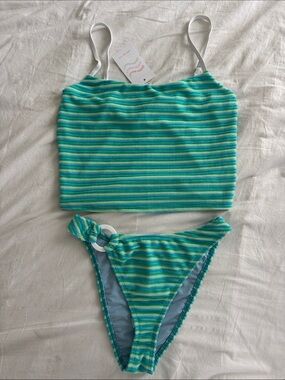 Dippin' Daisy's Teal, Aqua & Lime Terry Cloth Striped Bikini Set
